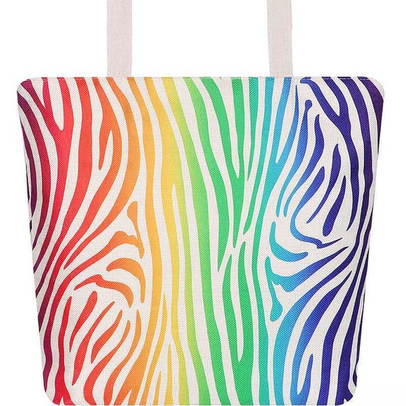 chic rainbow zebra print Ecco tote nwt - Picture 2 of 2